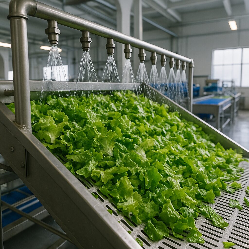 Lattuga fresca sottoposta a lavaggio industriale con acqua sanificata